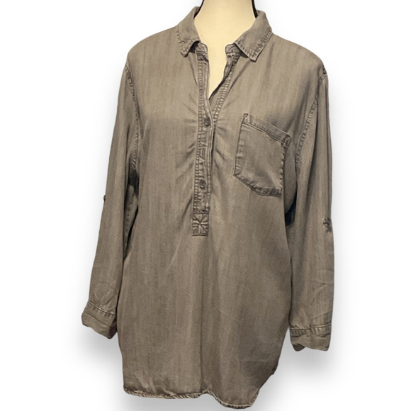 Hester & Orchard button front v neck slouchy tunic Shirt, Gray wash , Size L - Picture 4 of 10